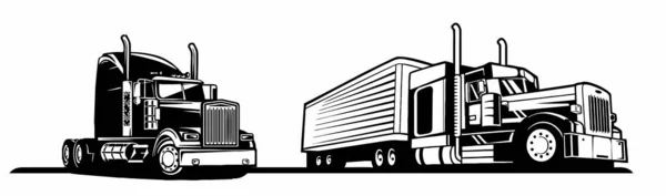 集装箱卡车矢量集 物流卡车和货物交付说明 — 图库矢量图片
