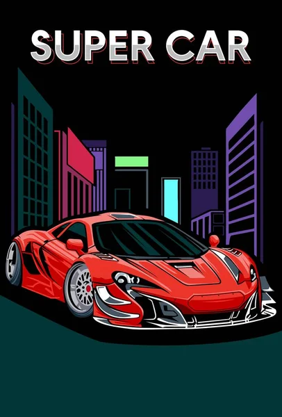 Voiture Supercar Rouge Vectoriel Avec Fond Bâtiment Une Voiture Sport — Image vectorielle