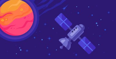 Dış uzay arkaplanının vektör çizimi, gezegenlerin ve yıldızların yakınındaki uydular