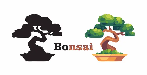Bonsai ağacı vektörü, tasarım düz stil, dekoratif bonsai bitkisi, benzersiz kap ve model, logo için kullanılabilir
