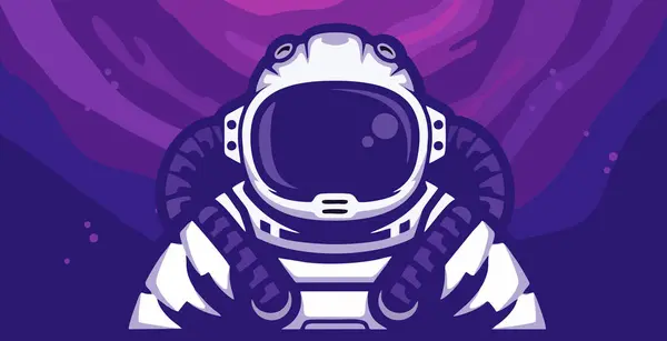 Uzay arkaplanı olan bir astronot karakterinin vektör çizimi