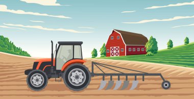 Tarımsal alanda çalışan bir traktörün çizimi