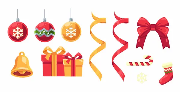 Kurdeleli Noel sembolü koleksiyonu, top, hediye kutusu, zil