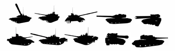 Çeşitli pozisyonlarda tank siluetleri koleksiyonu