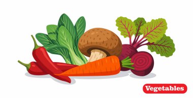 Kırmızı biber, havuç ve pancar gibi sağlıklı sebzelerden oluşan renkli ve taze bir çeşitlilik..