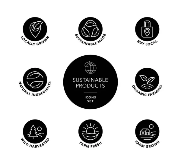 Nachhaltig Hergestellte Produkte Vektor Logo Badge Icons Set — Stockvektor