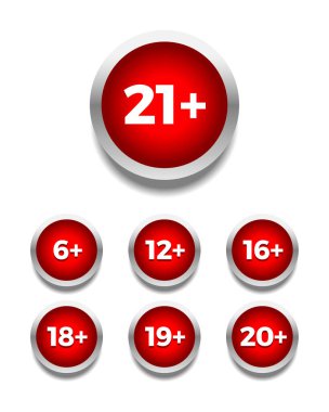 Yaş kısıtlama vektör simgesi ayarlandı. Önerilen yaş sınırı. Sadece yetişkinler. Vektör simgeleri