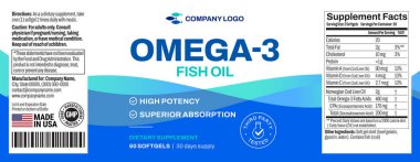 Omega 3 softgels şişe etiketi vektör paketleme