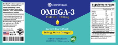 Omega 3 softgels şişe etiketi vektör paketleme