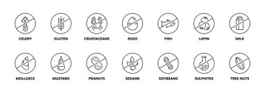 Gıda alerjisi vektör simgeleri ayarlandı