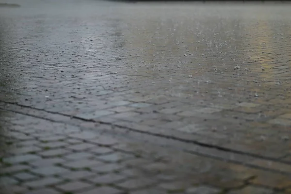 Gocce Pioggia Sul Marciapiede Come Primo Piano — Foto Stock