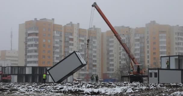 Instalação Casas Modulares Para Refugiados Ucrânia — Vídeo de Stock