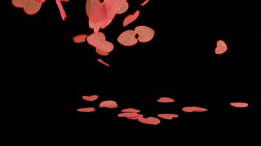 Düşen kalp şeklinde konfeti. Ağır çekim. Alfa kanalı dahil.