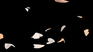 Düşen kalp şeklinde konfeti. Ağır çekim. Alfa kanalı dahil.