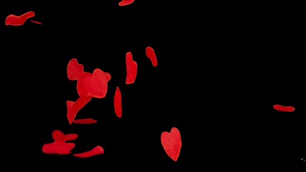 Confete Forma Coração Cair Movimento Lento Canal Alpha Incluído — Vídeo de Stock