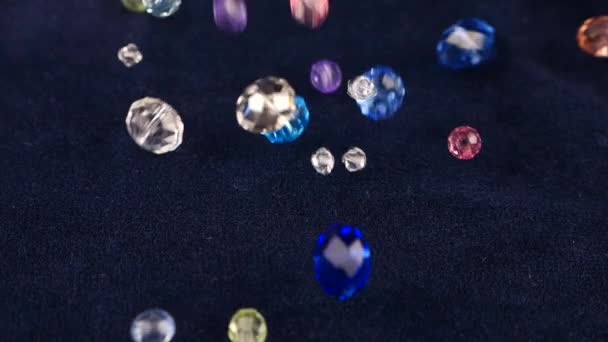 Multi Colored Transparent Jewelry Crystals Rock Crystal Fall Blue Velvet — Stock videók