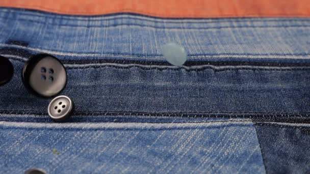 Plastic Multi Colored Buttons Fall Denim Slow Motion — Wideo stockowe