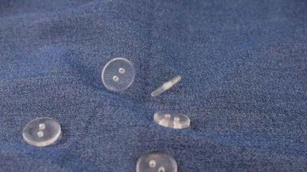 Plastic Transparent Buttons Fall Denim Slow Motion — Stockvideo