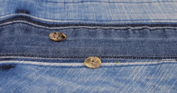 Natural Mother Pearl Buttons Fall Denim Slow Motion — Vídeo de Stock