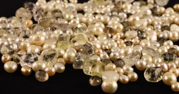 Natural Pearls Quartz Rock Crystal Black Velvet — Video Stock