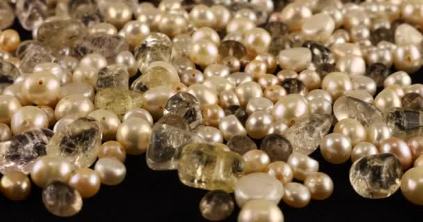 Natural Pearls Quartz Rock Crystal Black Velvet — Stock Video