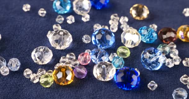 Multi Colored Transparent Jewelry Crystals Rock Crystal Blue Velvet — Stockvideo