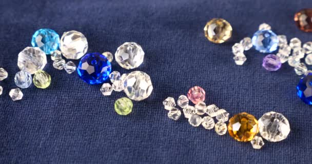 Multi Colored Transparent Jewelry Crystals Rock Crystal Blue Velvet — Vídeo de Stock