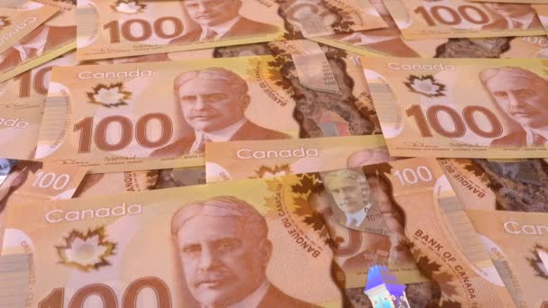 Канадські Банкноти Номіналом 100 Доларів Зображенням Роберта Бордена — стокове відео