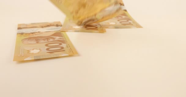 Falling Canadian 100 Dollar Polymer Banknotes Portrait Robert Borden — Stock Video