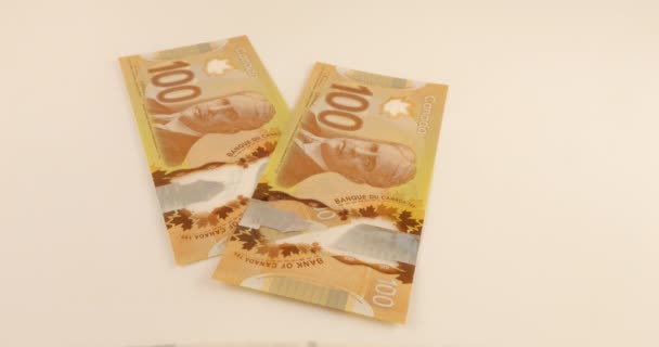 Falling Canadian 100 Dollar Polymer Banknotes Portrait Robert Borden — Stock videók