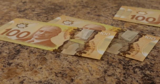 Falling Canadian 100 Dollar Polymer Banknotes Portrait Robert Borden Slow — Stock video
