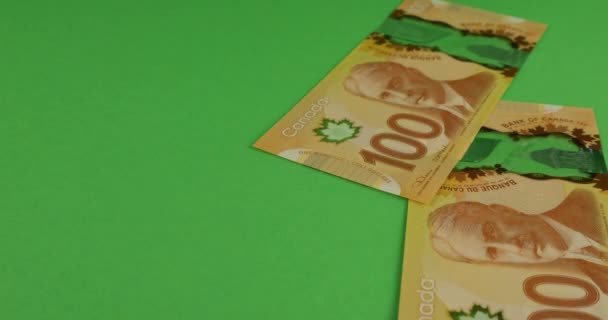 Falling Canadian 100 Dollar Polymer Banknotes Portrait Robert Borden Green — Stockvideo