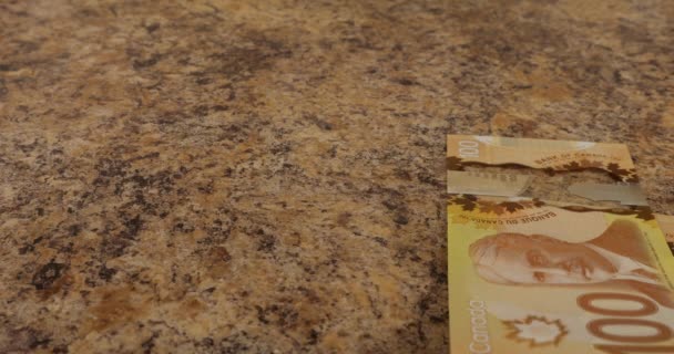Falling Canadian 100 Dollar Polymer Banknotes Portrait Robert Borden Slow — Stockvideo