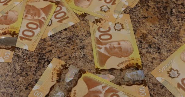 Falling Canadian 100 Dollar Polymer Banknotes Portrait Robert Borden — Video Stock