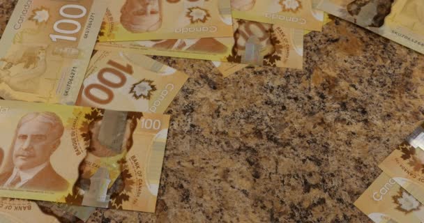 Falling Canadian 100 Dollar Polymer Banknotes Portrait Robert Borden Slow — 图库视频影像