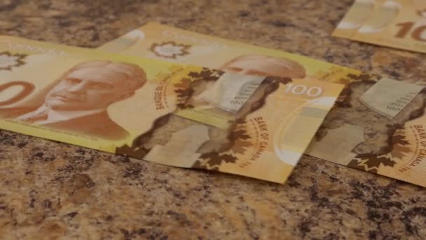 Falling Canadian 100 Dollar Polymer Banknotes Portrait Robert Borden Slow — Video Stock