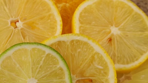 Cooking Citrus Lemonade Falling Lime Slices Lemon Orange Slices Slow — 图库视频影像