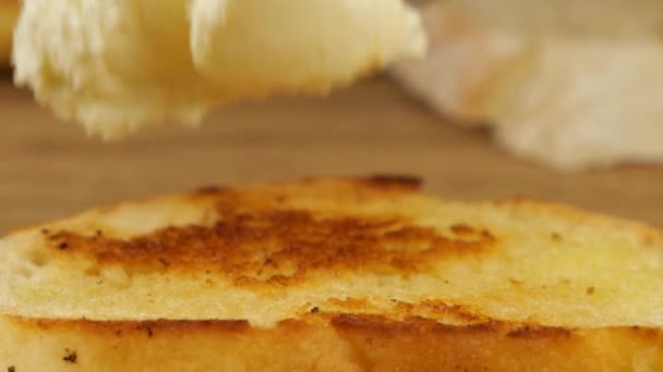 Zubereitung Einer Vorspeise Mit Geröstetem Brot Frischkäse Und Gehackten Tomaten — Stockvideo