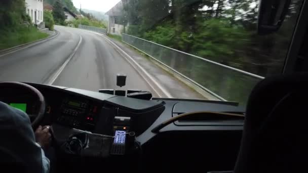 Vista Desde Ventana Panorámica Del Autobús Durante Viaje Través Eslovenia — Vídeos de Stock