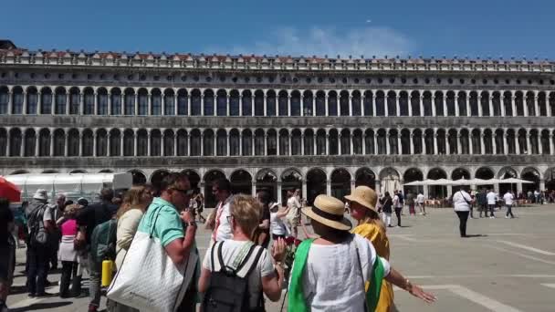 Туристический Гид Общается Туристами Площади Сан Марко Венеции Италия — стоковое видео