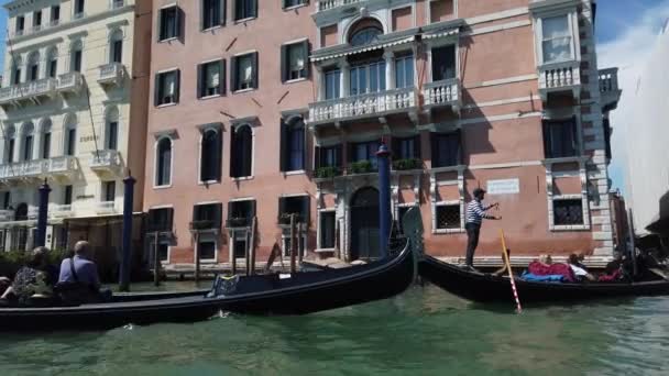 Gondelaars Nemen Toeristen Mee Gondels Venetiaanse Lagune Venetië Italië — Stockvideo