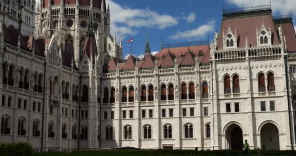 Architektur Des Ungarischen Parlamentsgebäudes Neugotischen Stil Zentrale Kuppel Stil Der — Stockvideo