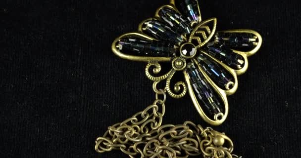 Vintage Large Pendant Shape Butterfly Bronze Coloured Metal Chain Spinning — Stock Video