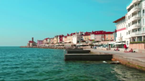 Embankment Mar Adriático Azul Piran Eslovenia — Vídeos de Stock