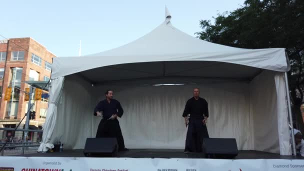 Toronto Canada August 2023 Performanța Demonstrativă Practicanților Tai Chi Săbii — Videoclip de stoc