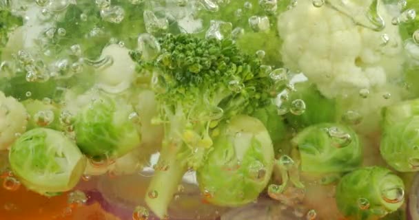 Leves Készítésére Szolgáló Növényi Keverék Forró Vízben Légbuborékokkal — Stock videók