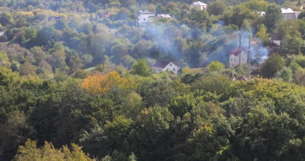 Blick Von Oben Auf Rauch Von Brennendem Trockenem Gras Und — Stockvideo