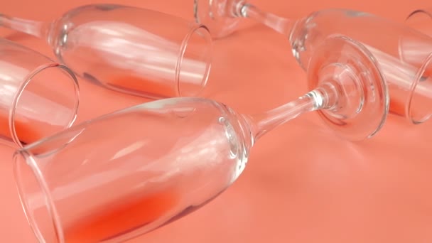 Weinkorken Fallen Auf Gläser Mit Rotwein Auf Rosa Hintergrund Zeitlupe — Stockvideo