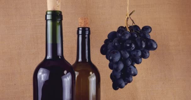 バラップの背景にあるワインのブドウとボトル — ストック動画