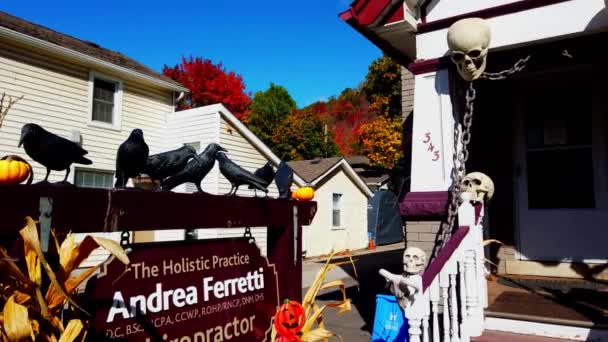 Díszítő Elemek Homlokzat Egy Ház Kert Halloween Ünnep Hamilton Kanada — Stock videók